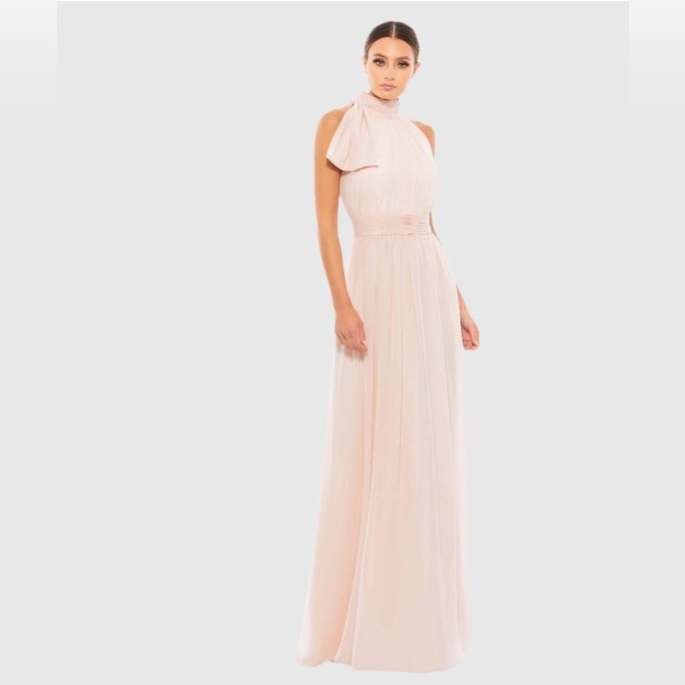 NWT Mac Duggal High Neck Chiffon Gown Blush 12 #8582
